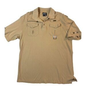 Southpole Y2K Polo Shirt Mens XXL Tan Utility Military Pocket Streetwear Urban